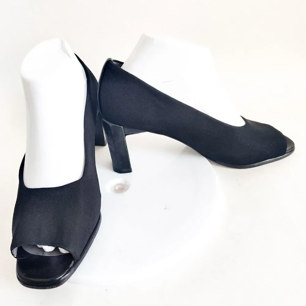 Stuart Weitzman Black Patent Leather Sole Open Toe Stiletto Heels 8.5 Sexy Pumps